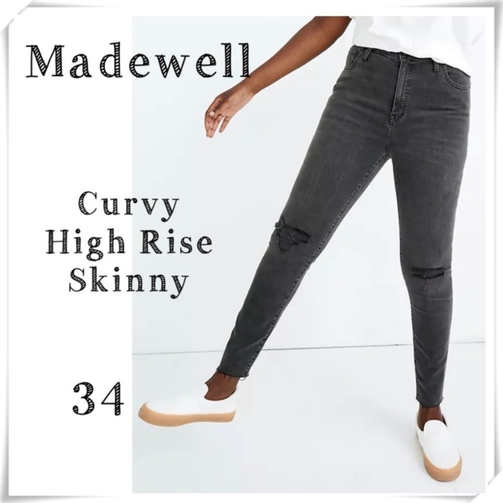 MADEWELL Curvy High Rise Skinny Jeans in Washed Black Sea Size 34 Style H6389